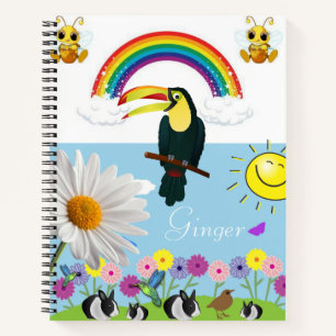 Spiral Notebook Bumblebee Rabbits Parrot Sun Notizbuch