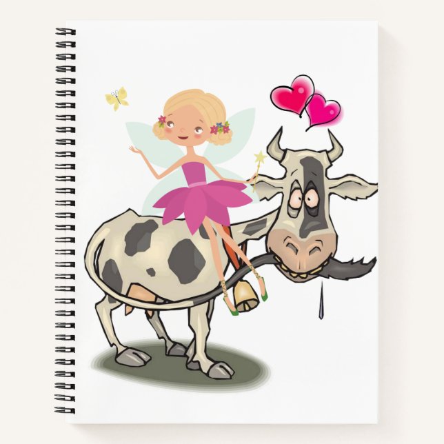 Spiral Notebook Fairy Cow rosa Herzen Notizbuch (Vorderseite)