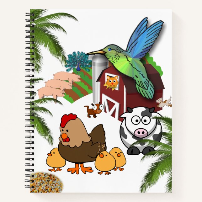 Spiral Notebook Farm Schweine Kühe Katzen Hühner Notizbuch (Vorderseite)
