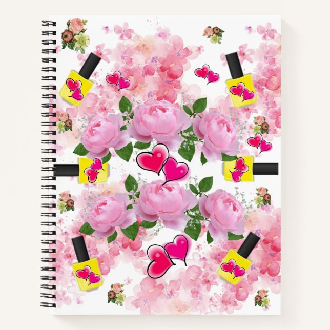 Spiral Notebook floral Nail Polnisch Rosa Rosen Notizbuch (Vorderseite)