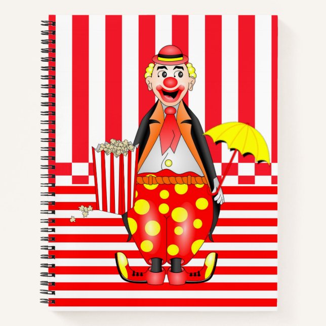 Spiral Notebook gelben Clown Red Stripe Popcorn Notizbuch (Vorderseite)