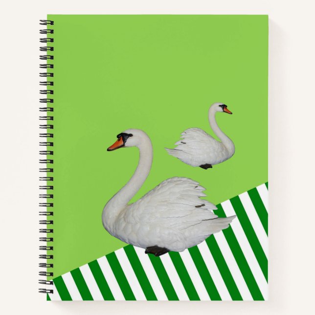Spiral Notebook Green Stripe Swan Notizbuch (Vorderseite)