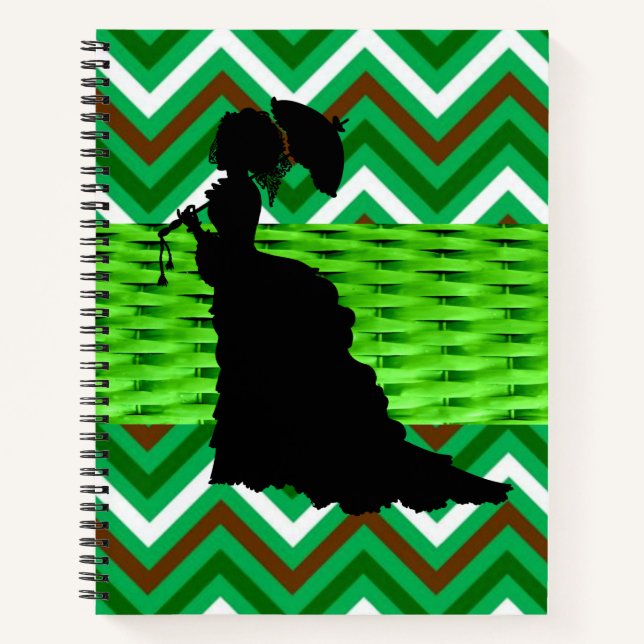 Spiral Notebook Green White Black Zickzack Lady Notizbuch (Vorderseite)