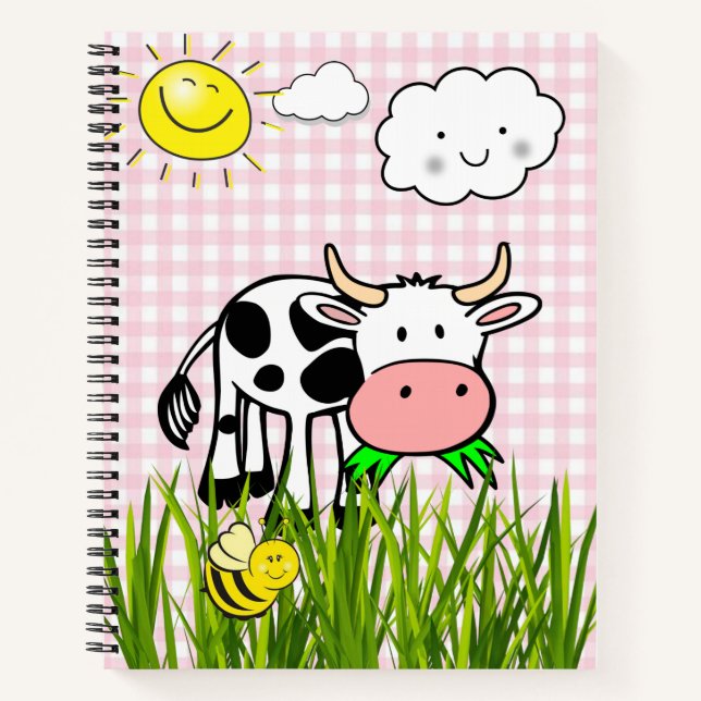 Spiral Notebook Kuh Rosa Karierte Hummel Blüte Notizbuch (Vorderseite)