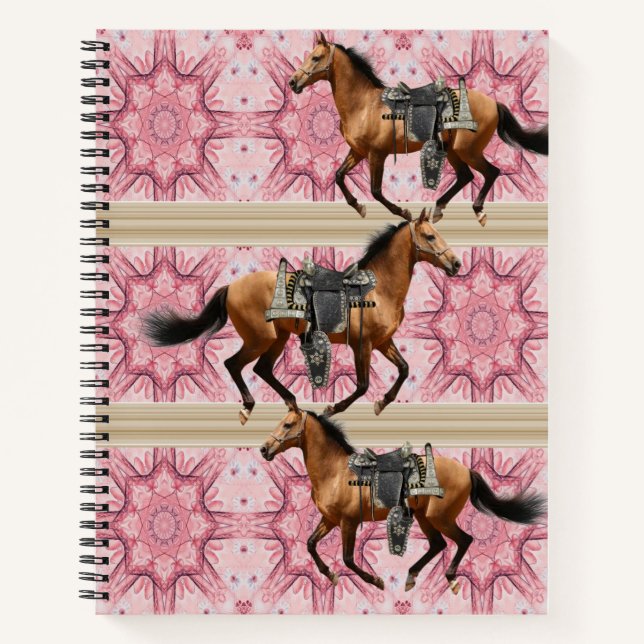 Spiral Notebook Pferde Pink Floral Notizbuch (Vorderseite)