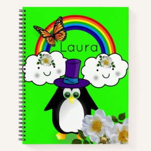 Spiral Notebook Pinguin Butterfly Rainbow Floral Notizbuch