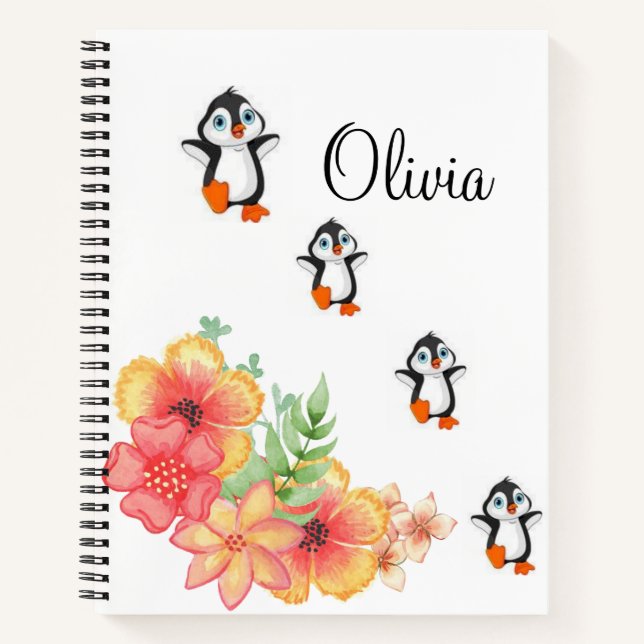Spiral Notebook Pinguin Floral Notizbuch (Vorderseite)