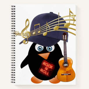 Spiral Notebook Pinguin Gitarre Rock Music Notizbuch