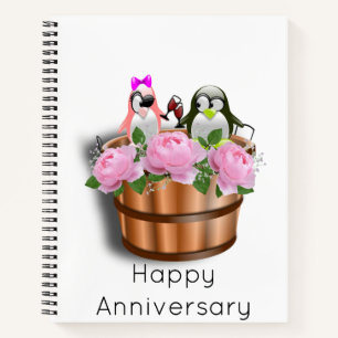 Spiral Notebook Pinguin Pink Roses Floral Notizbuch
