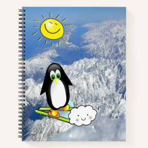 Spiral Notebook Pinguin Ski Wolken Notizbuch
