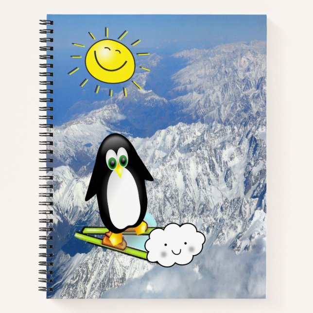 Spiral Notebook Pinguin Ski Wolken Notizbuch (Vorderseite)