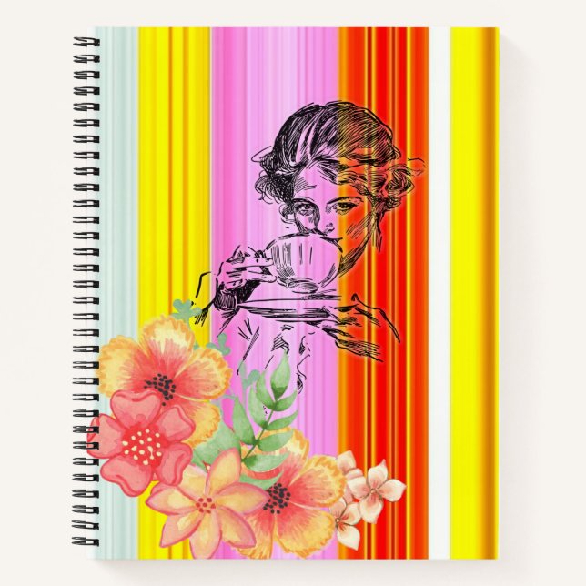 Spiral Notebook Pink Stripe Viktorianische Frau Bl Notizbuch (Vorderseite)