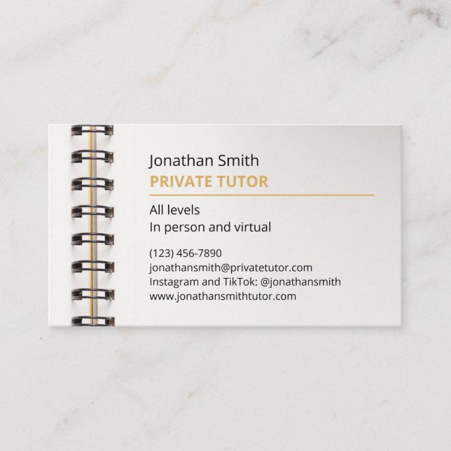 Spiral Notebook Private Tutor Business Card Visitenkarte (Vorderseite)
