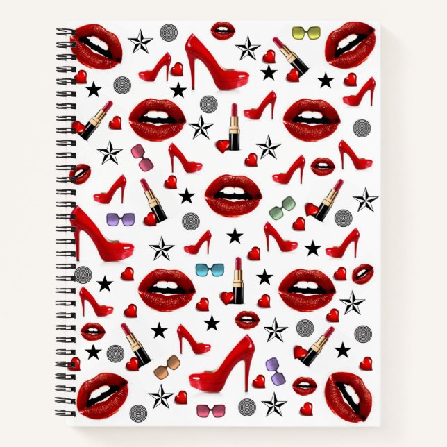 Spiral Notebook Red Lipstick Lips Heels Notizbuch (Vorderseite)