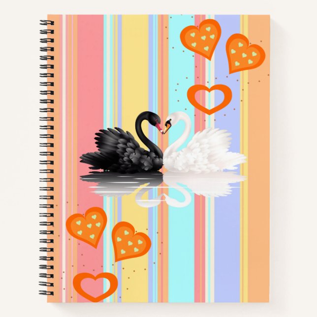 Spiral Notebook Swan Stripe Orange Hearts Notizbuch (Vorderseite)