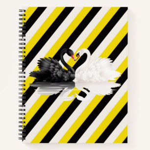 Spiral Notebook White Black Yellow Stripe Swan Notizbuch