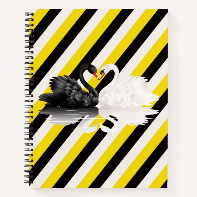 Spiral Notebook White Black Yellow Stripe Swan Notizbuch (Vorderseite)