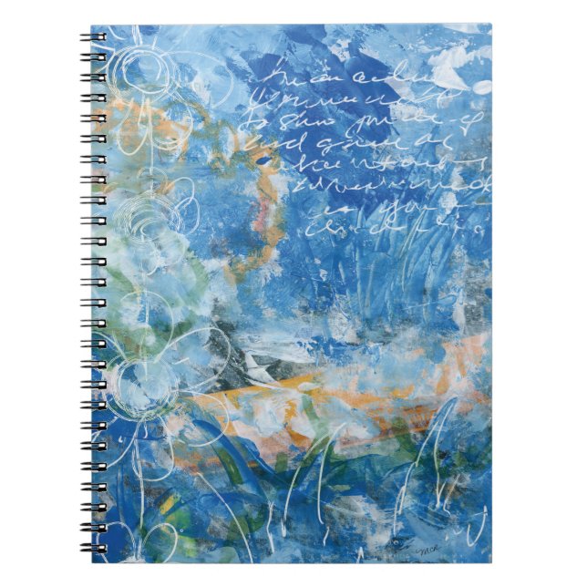 Spiral Notebook with mixed media artwork in blues. Notizblock (Vorderseite)