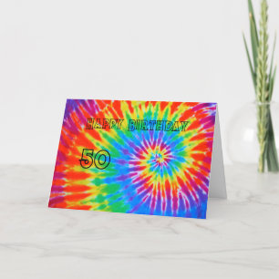 Spiral Rainbow Gefärbte Krawatte 50. Happy Birthda Dankeskarte