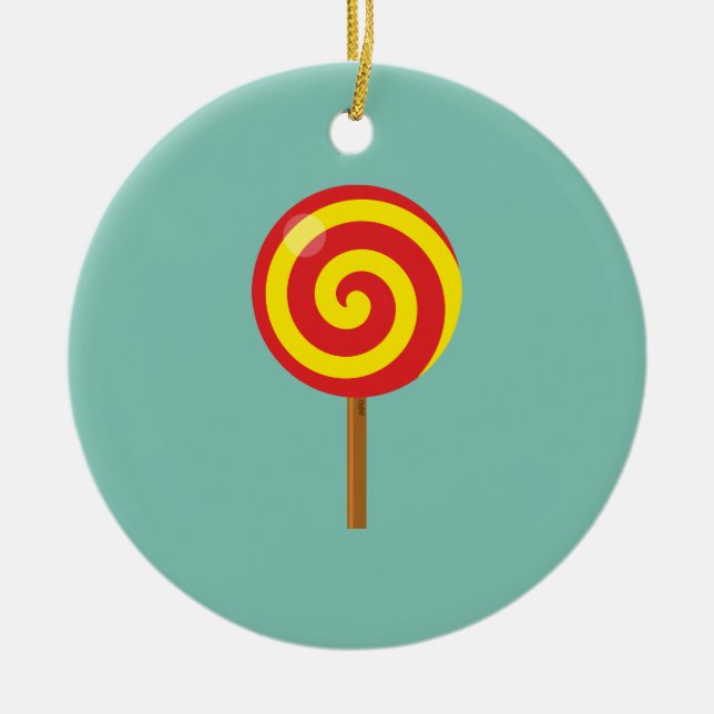 Spiral Red Yellow Lollipop Keramik Ornament (Vorne)