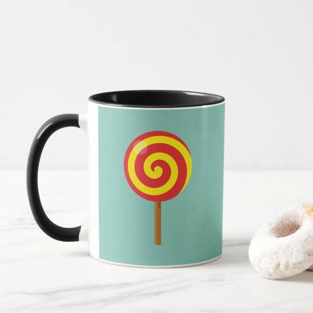 Spiral Red Yellow Lollipop Tasse (Mit Donut)