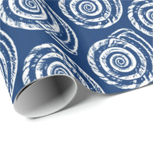 Spiral Seashell Block Print, Cobalt Blue und White Geschenkpapier
