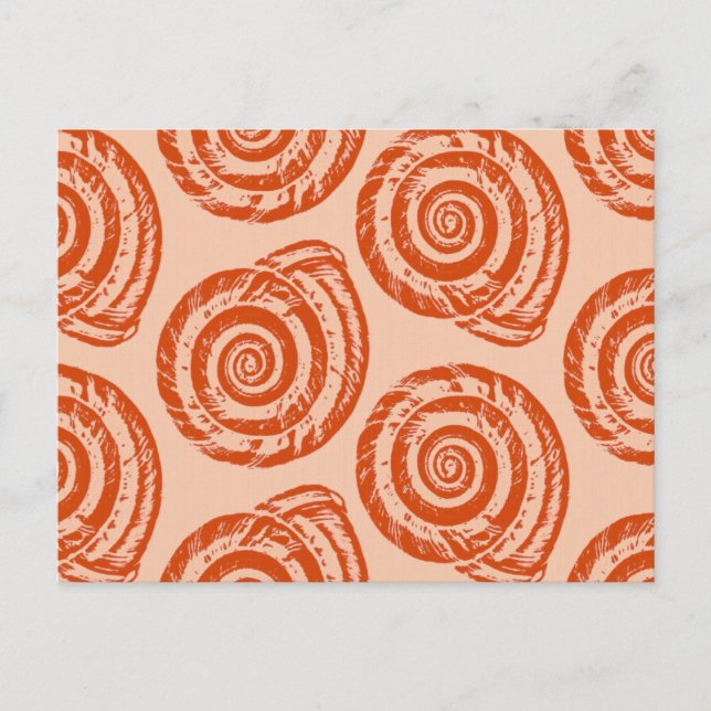 Spiral Seashell Block Print, Coral Orange Postkarte (Vorderseite)