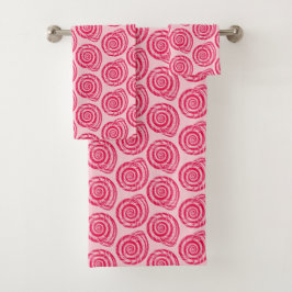 Spiral Seashell Block Print, Coral Pink & Fuchsia Badhandtuch Set