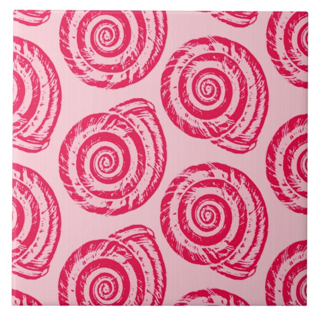 Spiral Seashell Block Print, Coral Pink & Fuchsia Fliese (Vorderseite)