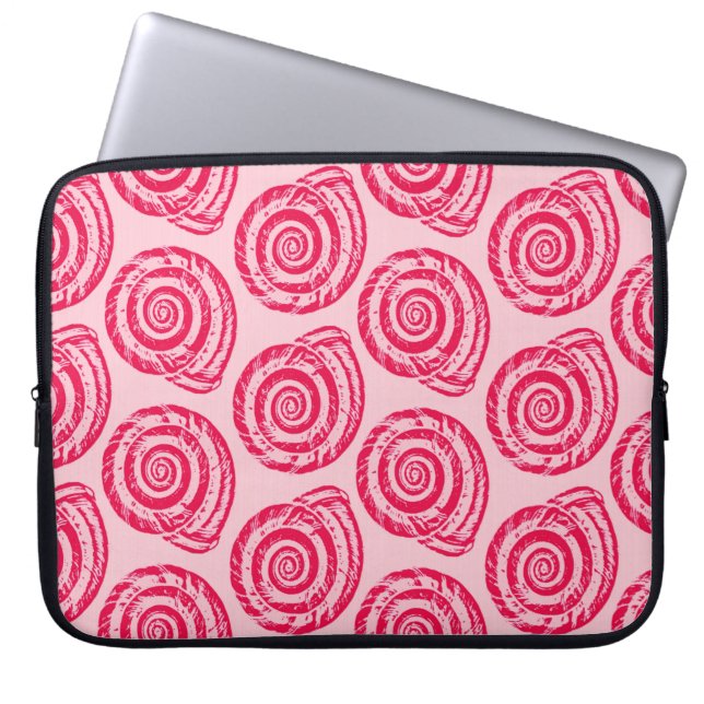 Spiral Seashell Block Print, Coral Pink & Fuchsia Laptopschutzhülle (Vorderseite)