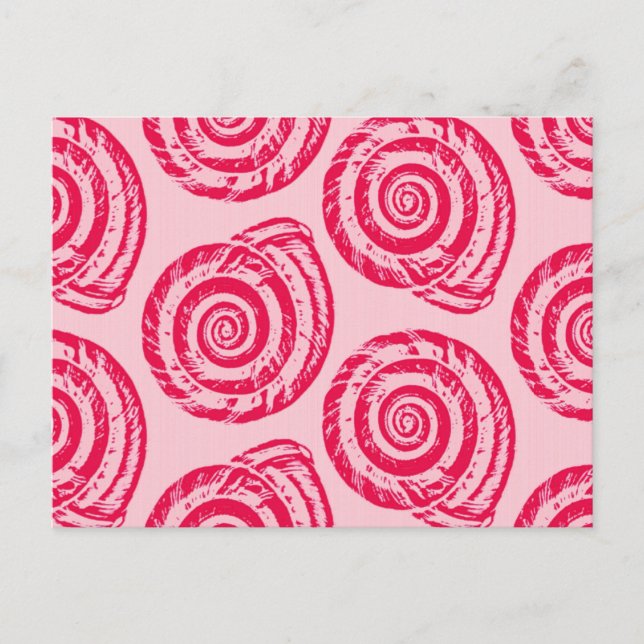 Spiral Seashell Block Print, Coral Pink & Fuchsia Postkarte (Vorderseite)