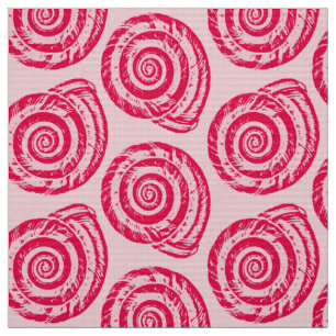 Spiral Seashell Block Print, Coral Pink & Fuchsia Stoff