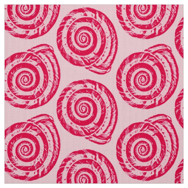 Spiral Seashell Block Print, Coral Pink & Fuchsia Stoff (Muster)