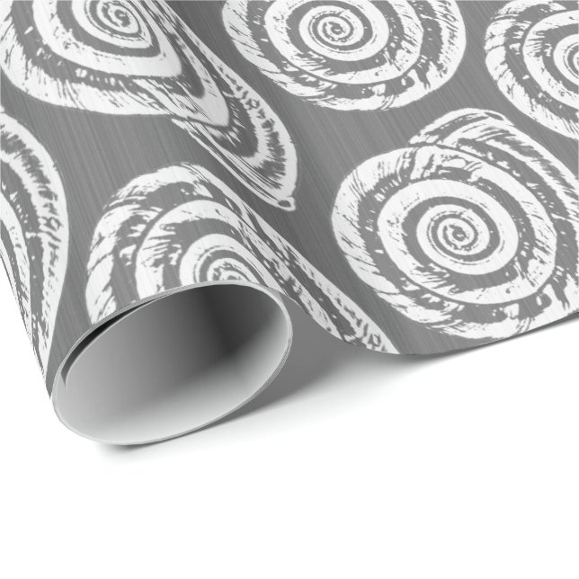 Spiral Seashell Block Print, grau / grau und weiß Geschenkpapier (Rolleneckpunkt)