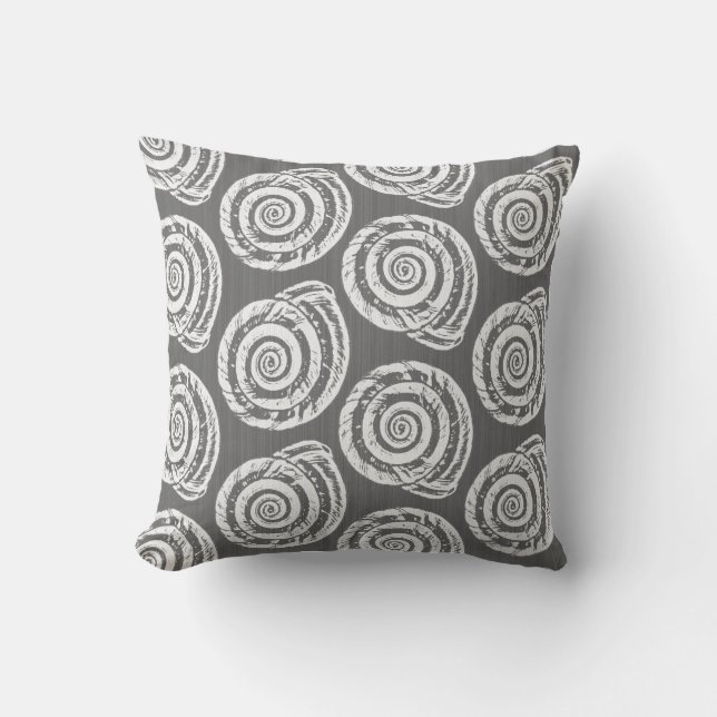 Spiral Seashell Block Print, grau / grau und weiß Kissen (Vorderseite)