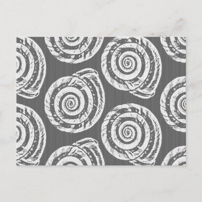 Spiral Seashell Block Print, grau / grau und weiß Postkarte (Vorderseite)