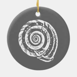 Spiral Seashell Block Print, grau und weiß Keramik Ornament