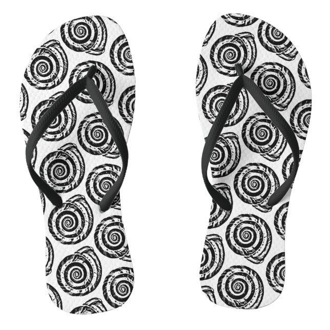 Spiral Seashell Block Print, Schwarz/Weiß Flip Flops (Fußbett)