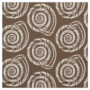 Spiral Seashell Block Print, Taupe Tan und Creme Stoff