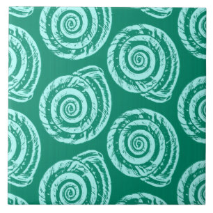 Spiral Seashell Block Print, Türkis und Aqua Fliese