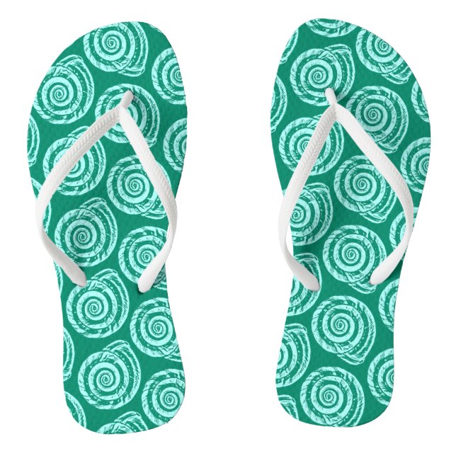 Spiral Seashell Block Print, Türkis und Aqua Flip Flops (Fußbett)