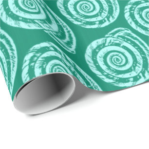 Spiral Seashell Block Print, Türkis und Aqua Geschenkpapier