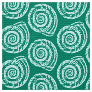 Spiral Seashell Block Print, Türkis und Aqua Stoff