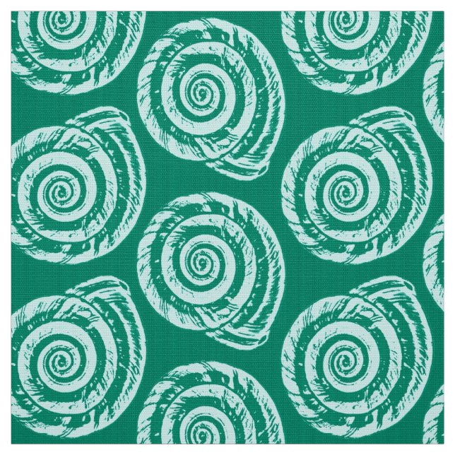 Spiral Seashell Block Print, Türkis und Aqua Stoff (Muster)