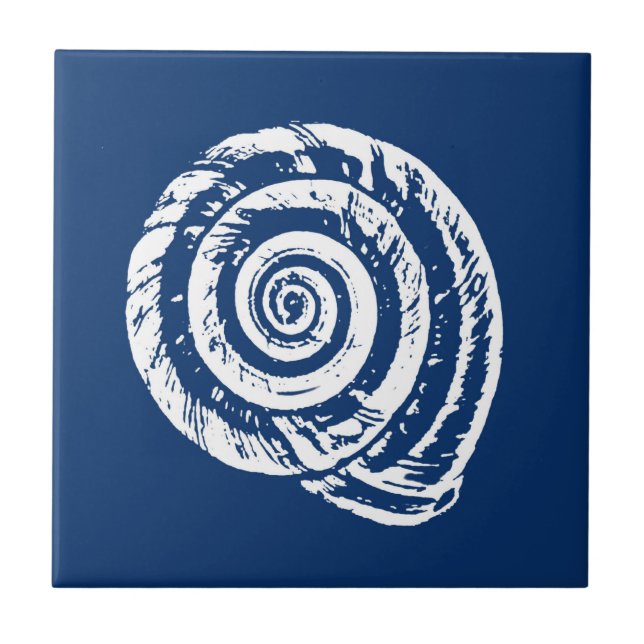 Spiral Seashell, Cobalt Blue und White Fliese (Vorderseite)