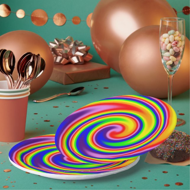 Spiral Swirl Soft Focus Rainbow Colors Celebration Pappteller (Multi)