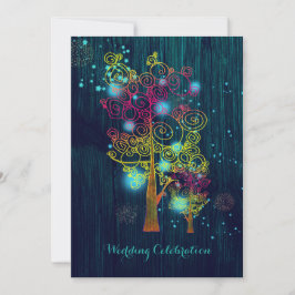 Spiral Trees Glitzy Forest Blue Wedding Einladung