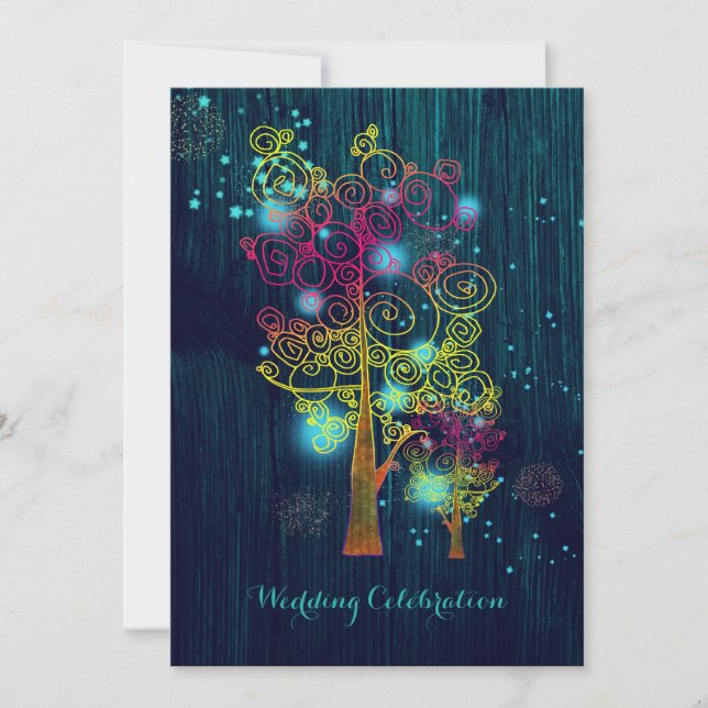 Spiral Trees Glitzy Forest Blue Wedding Einladung (Vorderseite)
