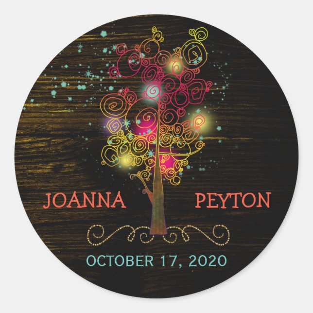Spiral Trees Rural Wedding Save the Date Runder Aufkleber (Vorderseite)