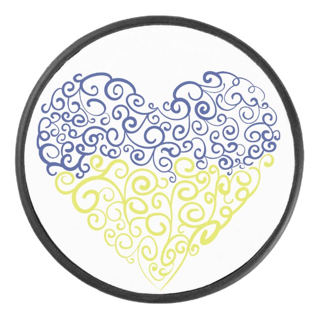 Spiral Wirbel mehandi Herz Ukrainische Flaggenfarb Eishockey Puck (Vorderseite)